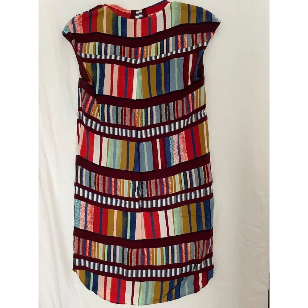Anthropologie Maeve Boho Cap Sleeve Multicolor Striped Dress US 8 UK 12 EU 40
